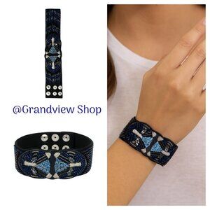 Stella & Dot Limited Edition Beaded Panther Jaguar Snap Cuff Bracelet